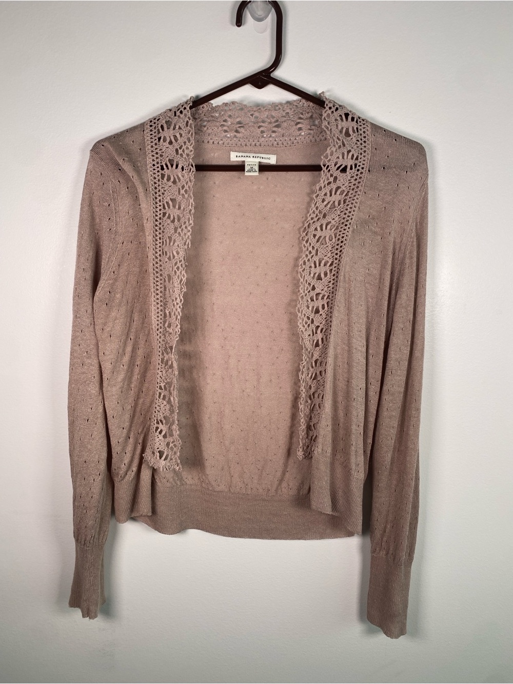 PETITE Banana Republic Lace-Trim Open Front Sweater Cardigan - Dusty Rose